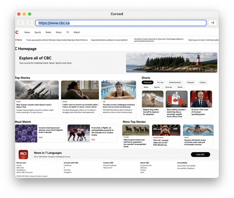 Этот браузер сломан — за рендеринг в Cursed Browser отвечает ИИ-модель