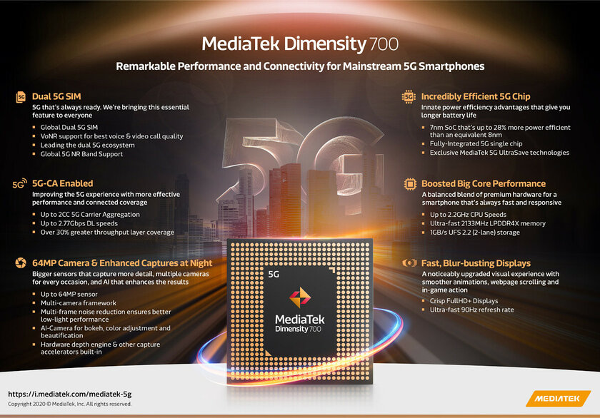 MediaTek представила свой первый 6-нм чипсет для Chromebook и Dimensity 700 для смартфонов с 5G