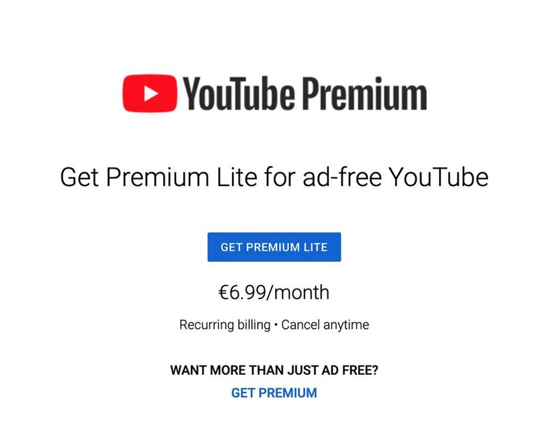 YouTube тестирует подписку Premium Lite: на 40% дешевле и только видео без рекламы
