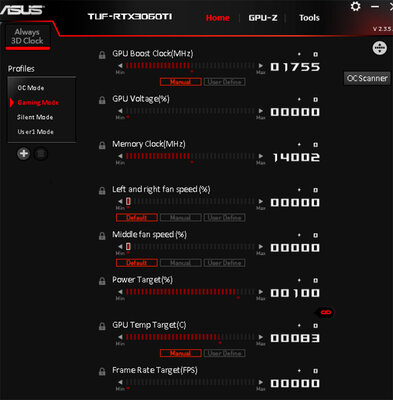 Обзор ASUS TUF Gaming GeForce RTX 3060 Ti OC: выбор чуть-выше-среднего уровня — Фирменное ПО. 2