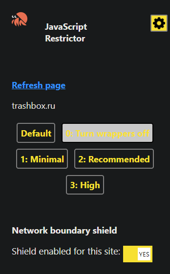Это прозрачное расширение отключает слежку? Знакомлюсь с JavaScript Restrictor