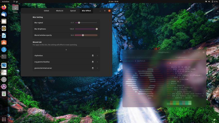 Утилита для Ubuntu 21.10 делает окна полупрозрачными, как в Windows 11. Смотрится эффектно