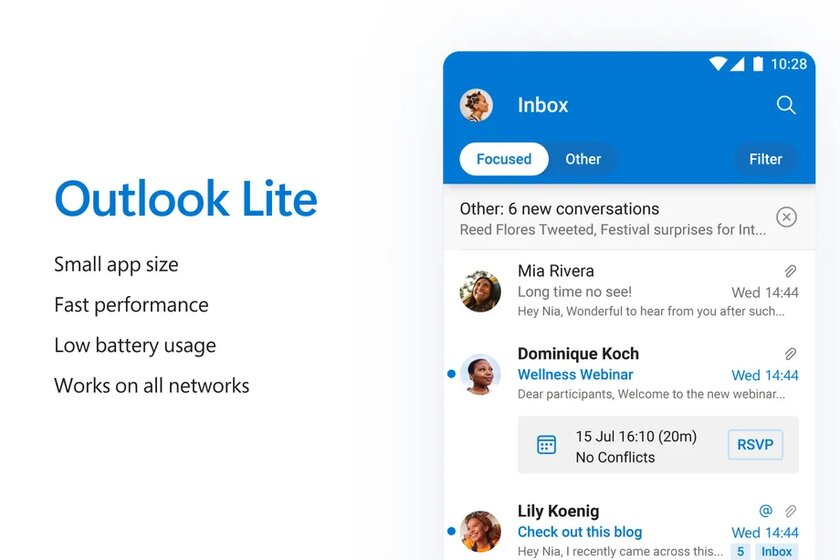 Microsoft выпустила Outlook Lite на Android: приложение весит всего 5 МБ