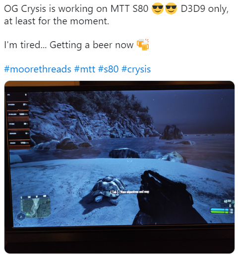 Геймер смог купить китайскую видеокарту MTT S80 и запустил на ней Crysis: оно того не стоило