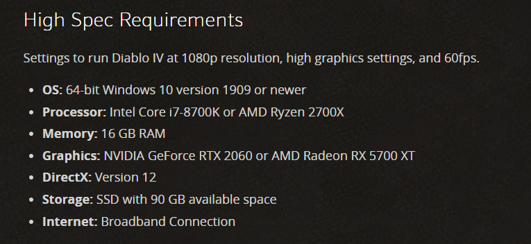 Core i5-2500K, GTX 660 и 8 ГБ ОЗУ: объявлены системные требования Diablo IV