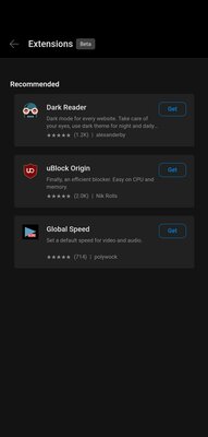 В браузере Edge для Android появилась поддержка расширений: список