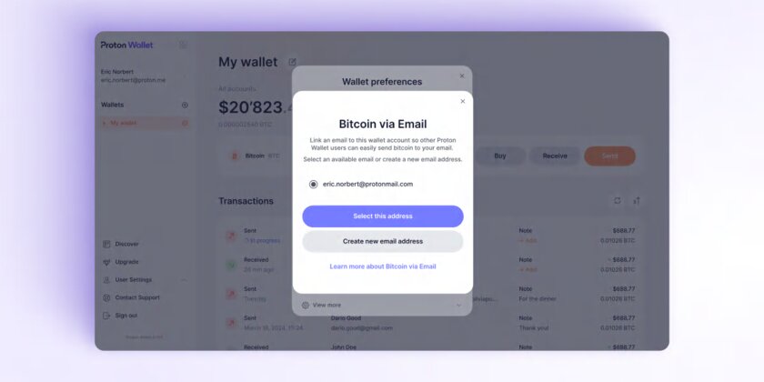 Bitcoin по email: Proton выпустил криптовалютный кошелёк с уникальной функцией