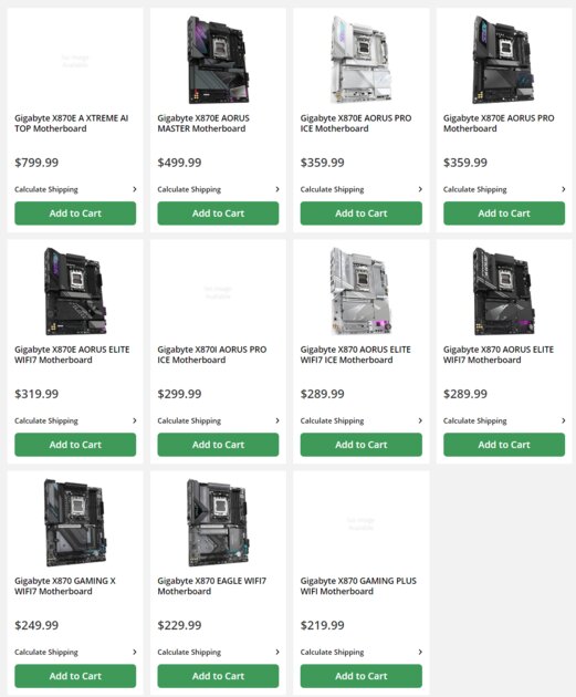 Раскрыты модельный ряд и стоимость материнских плат Gigabyte X870 и X870E