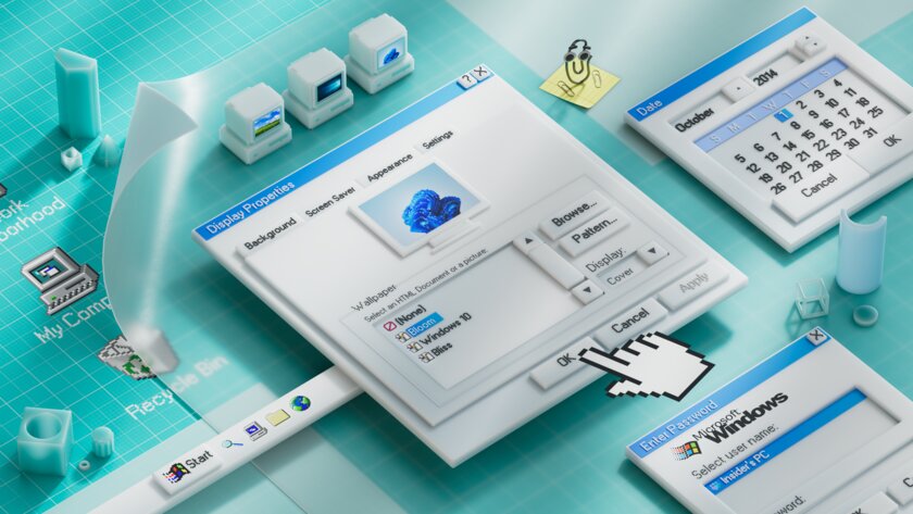 Microsoft выпустила подборку забавных обоев с отсылкой на Windows 95, XP, 10 и 11. И ту самую скрепку