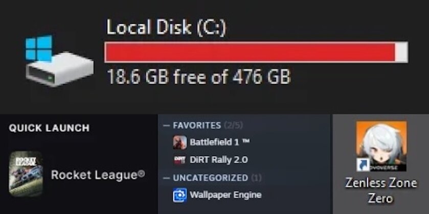Так выглядит гейминг на 500 ГБ SSD в 2024 году