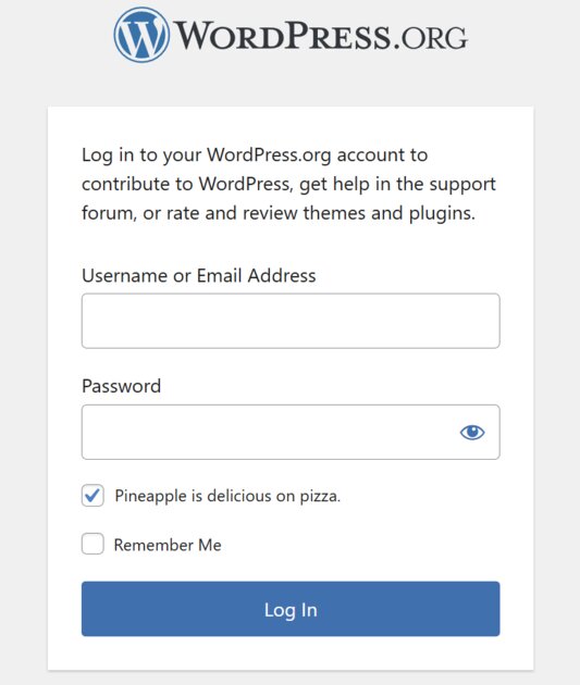 Для входа в WordPress придётся согласиться, что пицца с ананасом — объедение. Из-за решения суда
