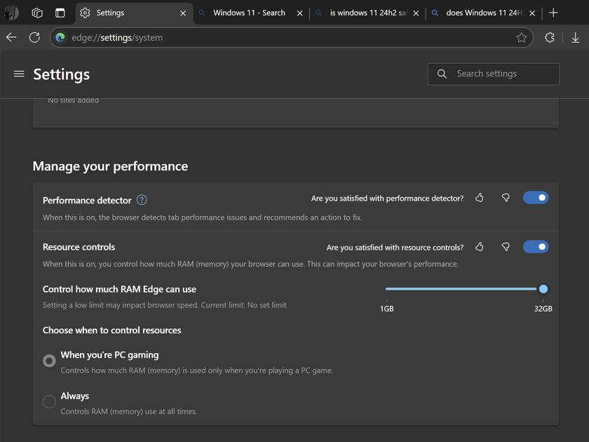Microsoft Edge теперь позволяет ограничивать объём используемой памяти во время игр