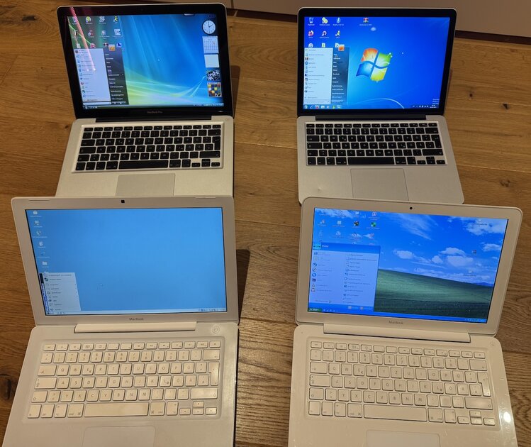 Четыре MacBook на четырёх версиях Windows: такое не каждый день увидишь