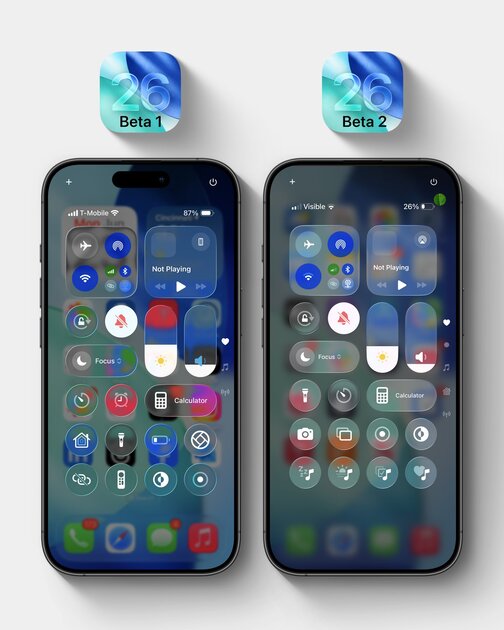 Apple прислушалась к хейтерам: в iOS 26 Beta 2 прозрачность в «Пункте управления» сильно снизили