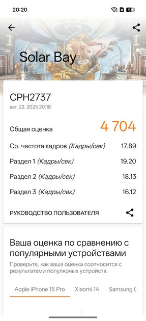 Недорогой смартфон с ёмкой батареей, мощным чипом и богатым набором ИИ: обзор OPPO Reno14 5G — Производительность и тесты. 8