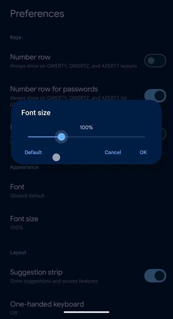 В Gboard на Android появилась настройка размера шрифта