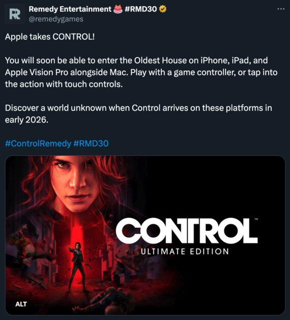 Remedy выпустит Control на iPhone, iPad, Mac и Vision Pro