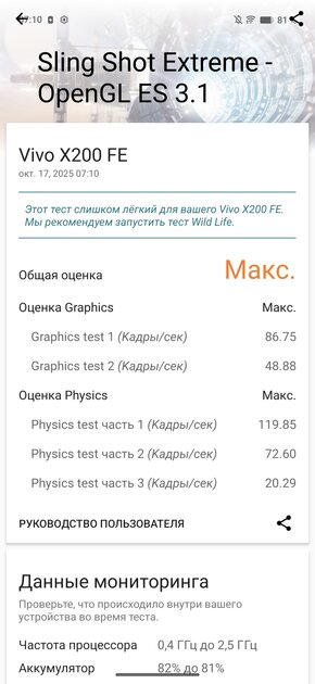 Компактный смартфон с очень удобной диагональю дисплея: обзор vivo X200 FE — Производительность и тесты. 13