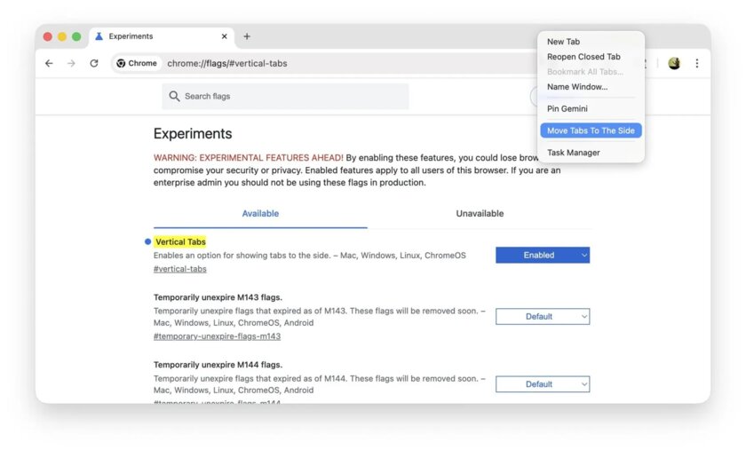 В Chrome Beta появились вертикальные вкладки — больше пространства и меньше хаоса