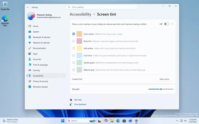 В Windows 11 появится функция для защиты глаз пользователей с помощью цветовых фильтров