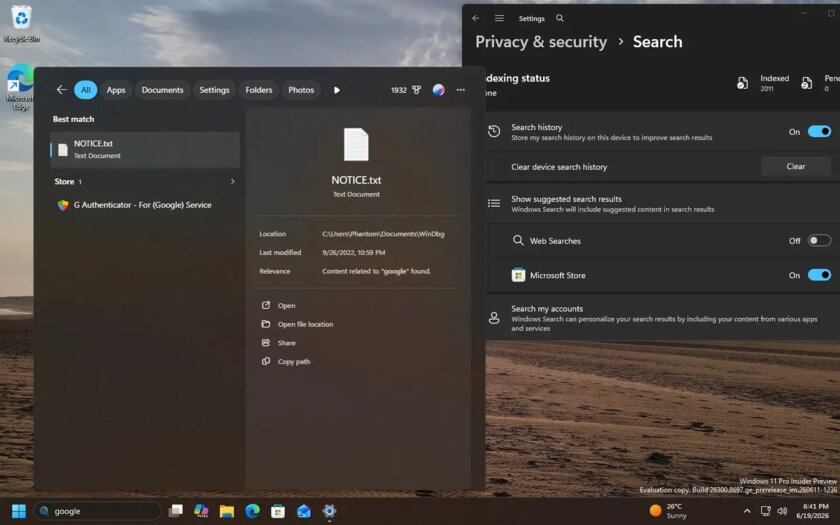 В Windows 11 26H2 расширятся возможности настройки поиска: вот что изменится