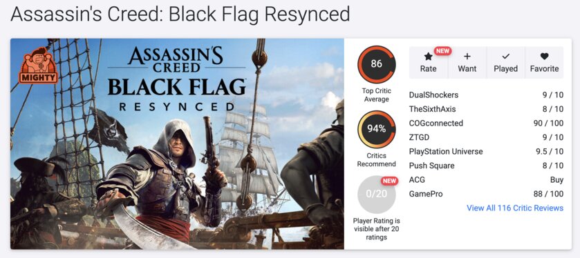 Ремейк Assassin's Creed Black Flag получил высокие оценки игровых журналистов