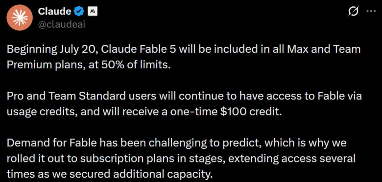 ИИ-модель Claude Fable 5 «пропишется» навсегда в подписках Max и Team Premium