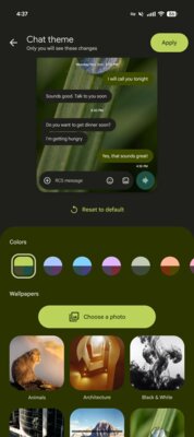 В Google Messages появились персональные темы — можно менять фон и оформление каждого чата