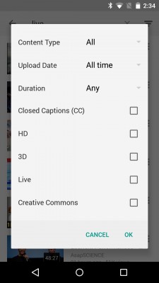 В YouTube для Android появились опции для поиска 4K-видео