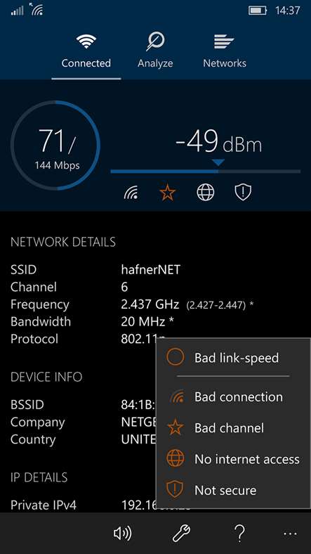 WiFi Analyzer 2.3.0.0. Скриншот 2
