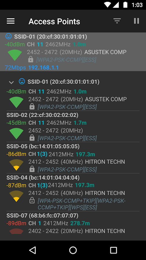 WiFiAnalyzer 3.3.1. Скриншот 2